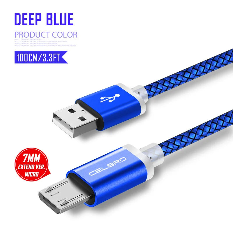 Dark Blue Cable 10 мм удлиненный микро usb кабель для зарядки, шнур для зарядки Android для Xiaomi Redmi 5 Plus Note 4X LG G4 Q7 Doogee X20 X10 X30 S60 - Тип штекера: Dark Blue Cable