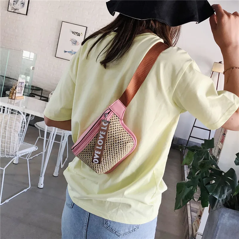 Соломенная плетеная пляжная модная женская поясная сумка в стиле пэчворк