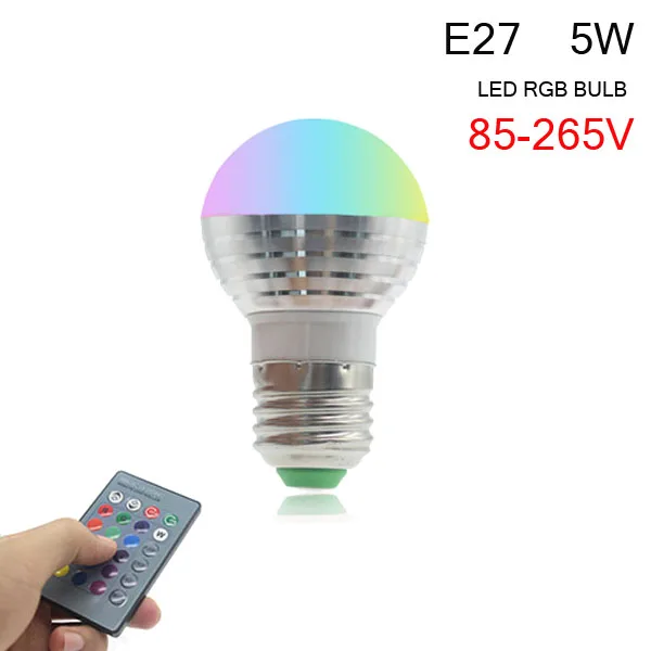 6 шт./лот E14 E27 GU10 MR16 светодиодный цветная(RGB) Светодиодная лампа 3 Вт 5 Вт 9 Вт светодиодный прожектор AC85-265V+ 24-кнопочный ИК-пульт дистанционного управления Lampara - Испускаемый цвет: E27-5W-RGB-Bulb