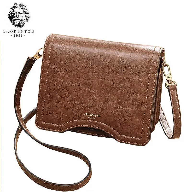 Женская сумка-мессенджер LAORENTOU кожаная в стиле ретро маленькая квадратная сумка
