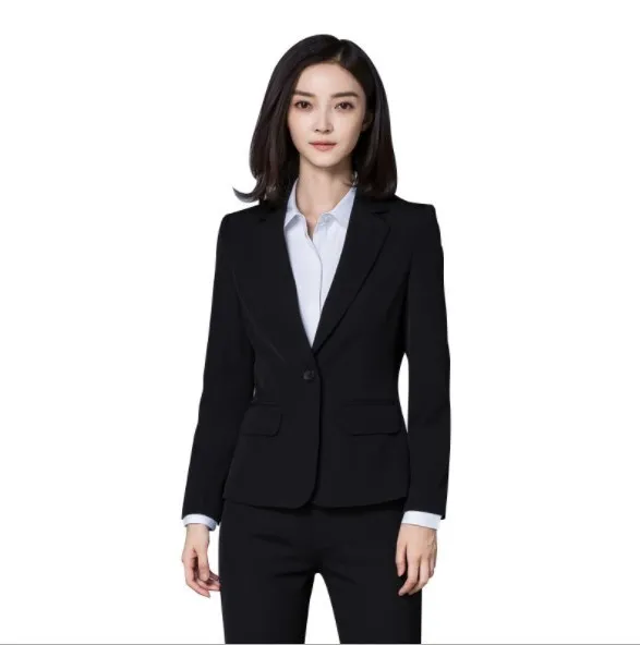 Женский комплект из 2 предметов: черный пиджак с длинным рукавом и брюки карандаш