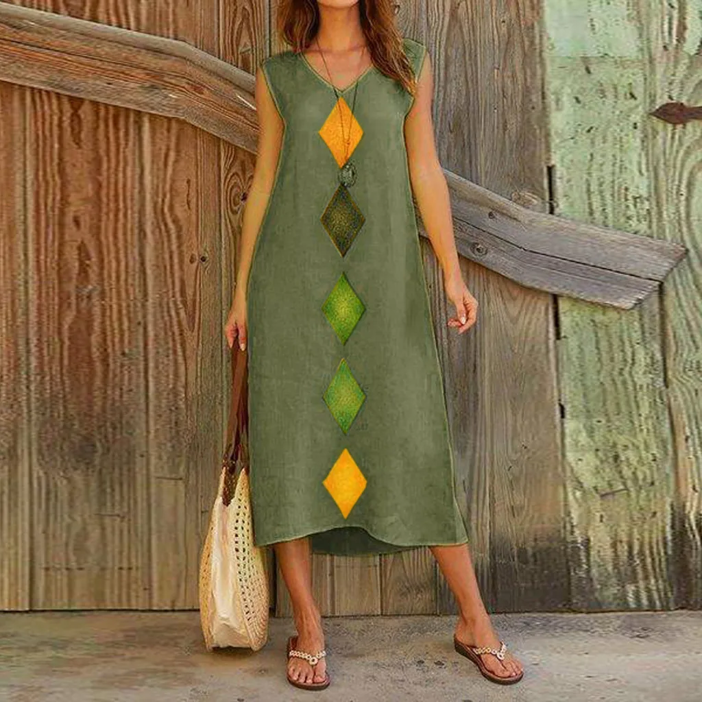 Женское Хлопковое платье с принтом удобное крутое повседневное пляжное