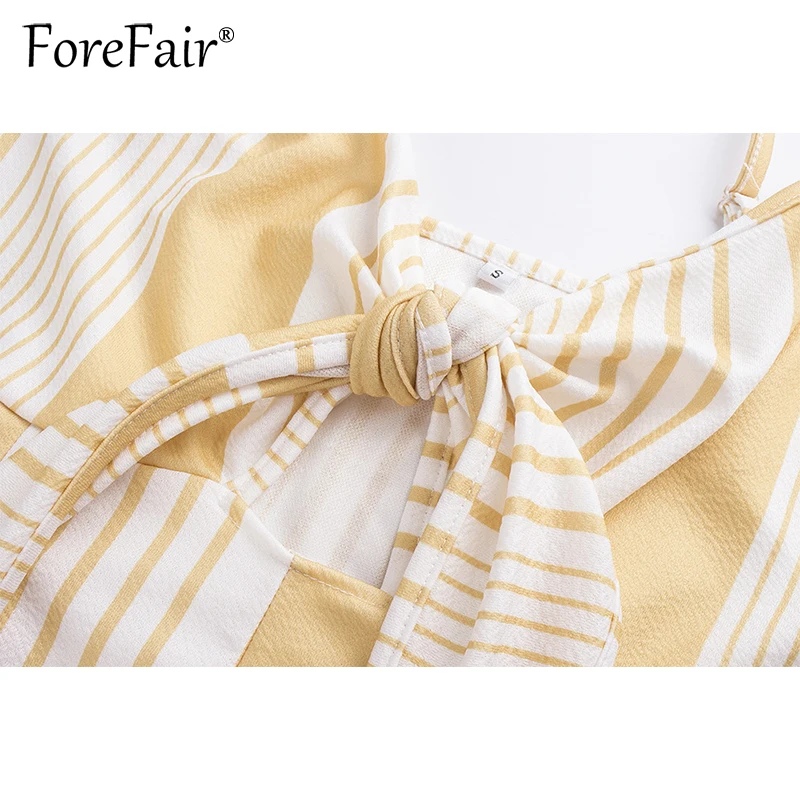 Forefair желтый полосатый Свободный комбинезон, женские повседневные Комбинезоны, сексуальный комбинезон с открытой спиной и бантом спереди, широкие штаны, комбинезон