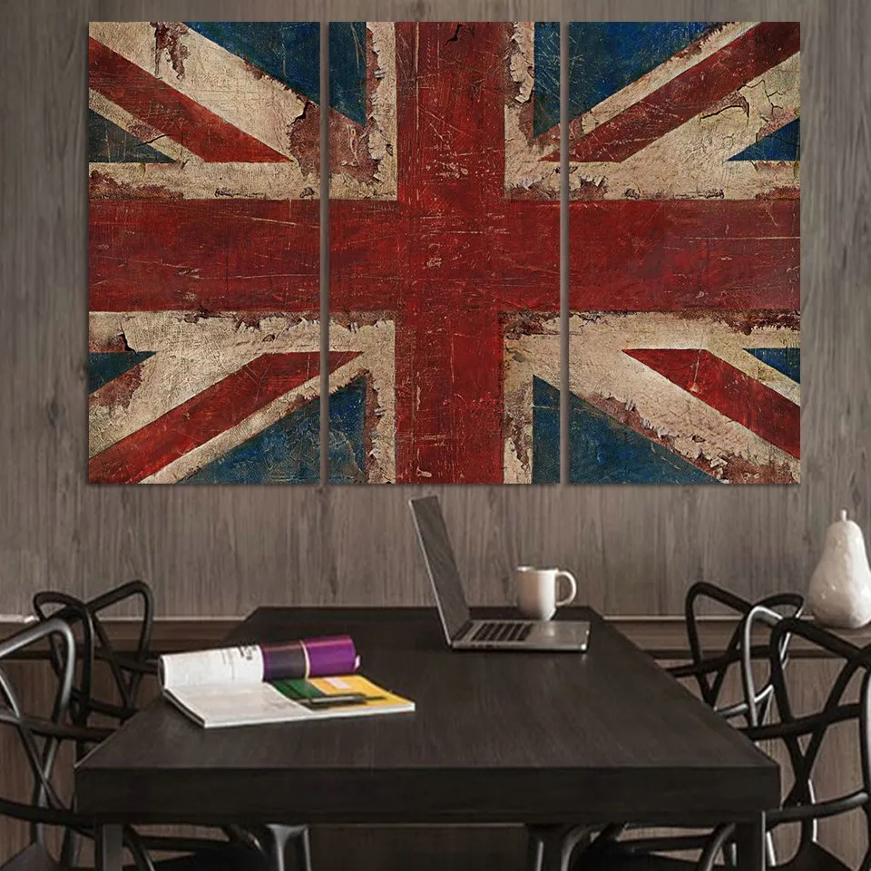 Модульные настенные картины 3 шт. флаг на красном белом и синем холсте
