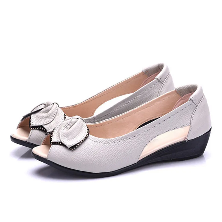 gray 01 BEYARNESummer/женские Босоножки с открытым носком; женские летние босоножки из натуральной кожи на плоской подошве с открытым носком на низком каблуке 4 см; E115 - Цвет: gray 01