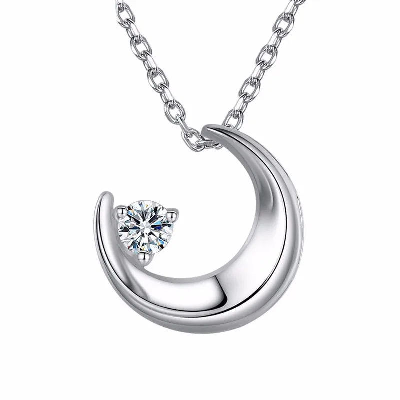 925 Sterling Silver Moon NecklaceTrendy Fashion Charms CuteCubic Zirconia Crystal Necklaces Women Girl Pendant Jewelry | Украшения и