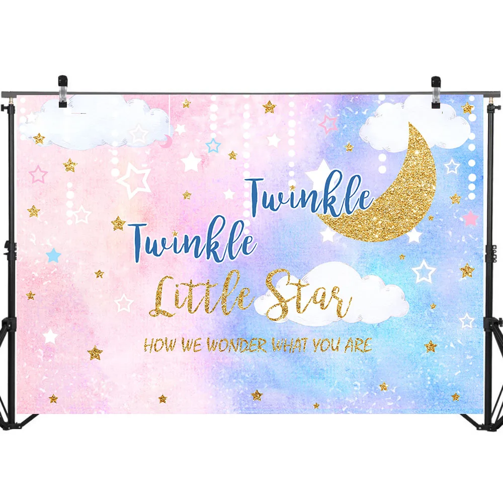 Mocsicka Gender Reveal Backdrop Pink Blue Twinkle Little Star Baby Shower Photo Background Glitter Moon Backdrops | Электроника