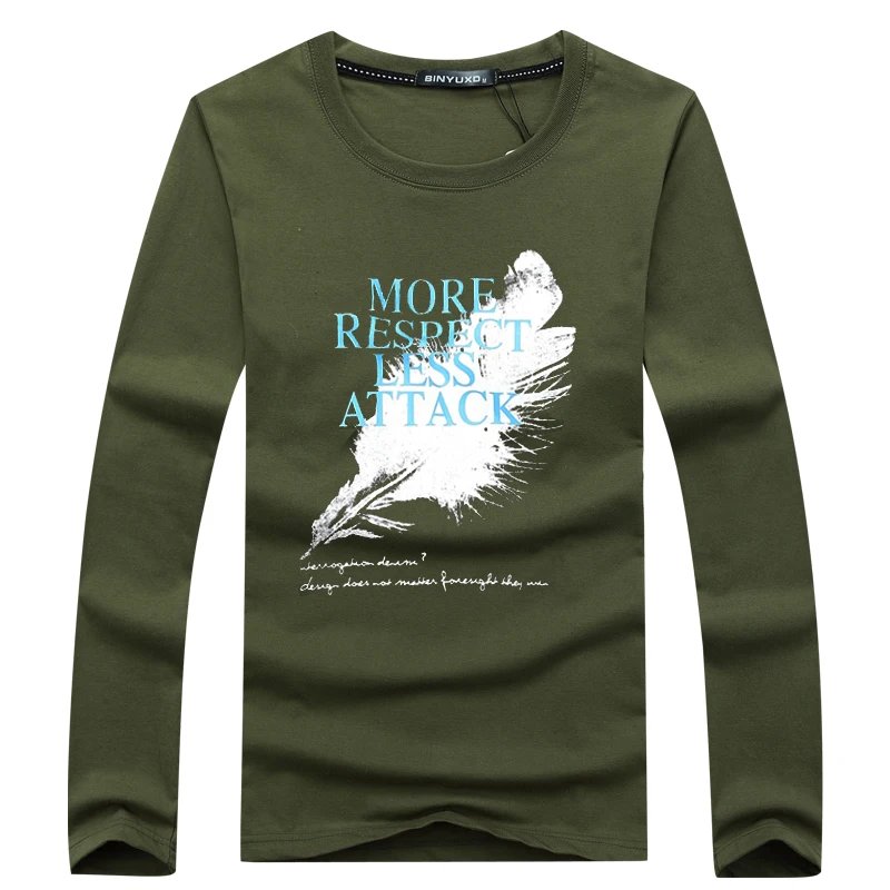 Мужская футболка с перьями BINYUXD хлопковая Футболка круглым вырезом и длинными