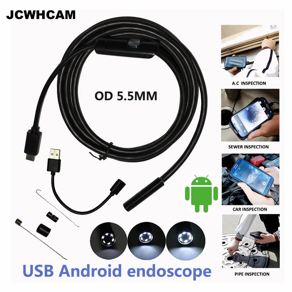 Камера Эндоскоп JCWHCAM 5 м 3 2 1 мини USB Android OTG эндоскоп IP67 водонепроницаемая камера