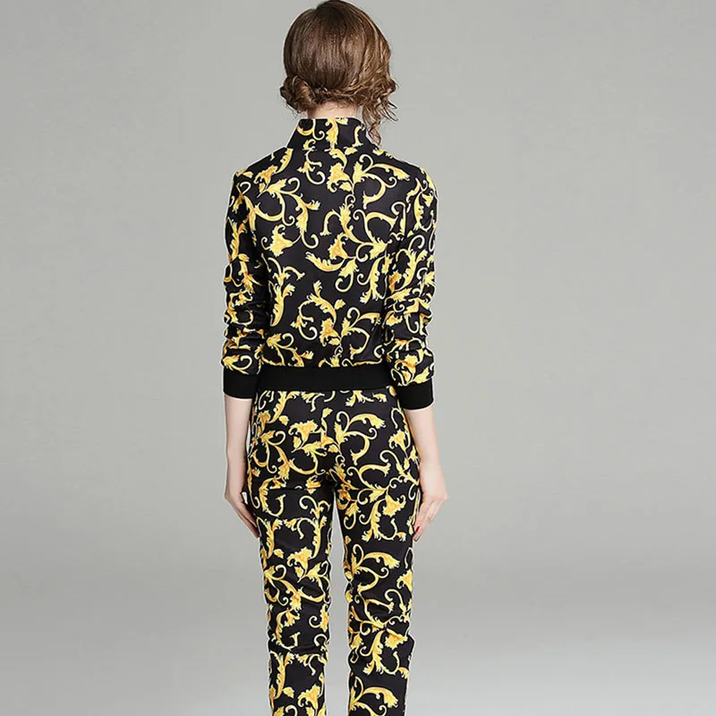 2018 Осень Зима 2 шт. спортивный костюм комплект для женщин с длинным рукавом Винтаж