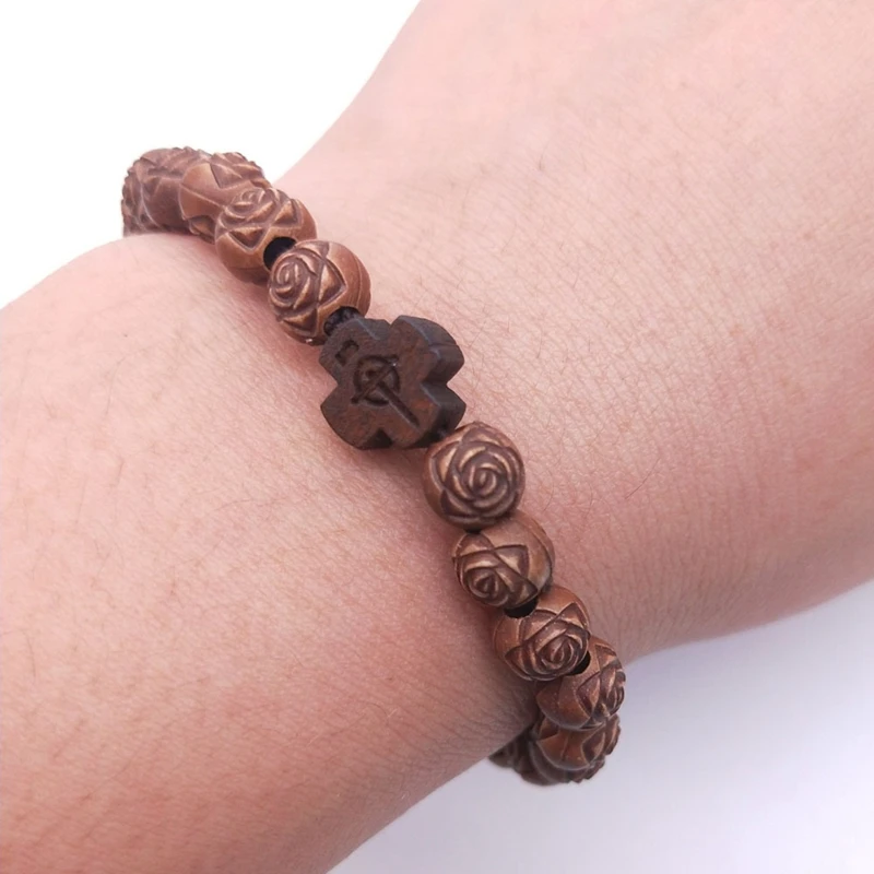 Крест из розового дерева плетеные браслеты религиозная бижутерия|Плетеные