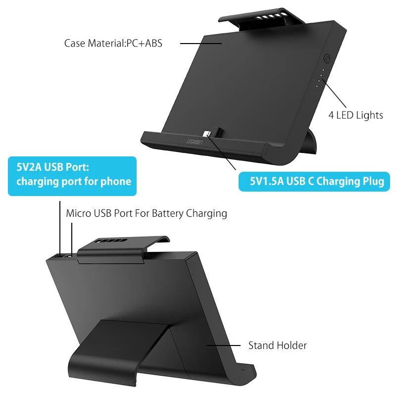 Ugreen, 10000 мА/ч, Дополнительный внешний аккумулятор для Kind Switch Chager battery 5V2A, быстрая зарядка для телефона, для nintendo, стойка-переключатель, док-станция