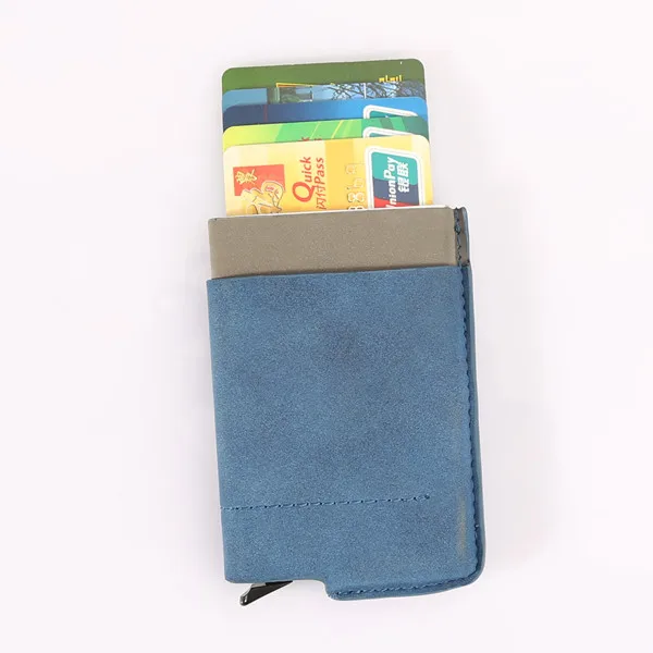 blue QOONG, новинка, RFID Блокировка, кошелек для путешествий, карта, автоматический, всплывающий, ID, кредитный держатель для карт, для мужчин и женщин, чехол для визиток, кошелек, KH1-022 - Цвет: blue