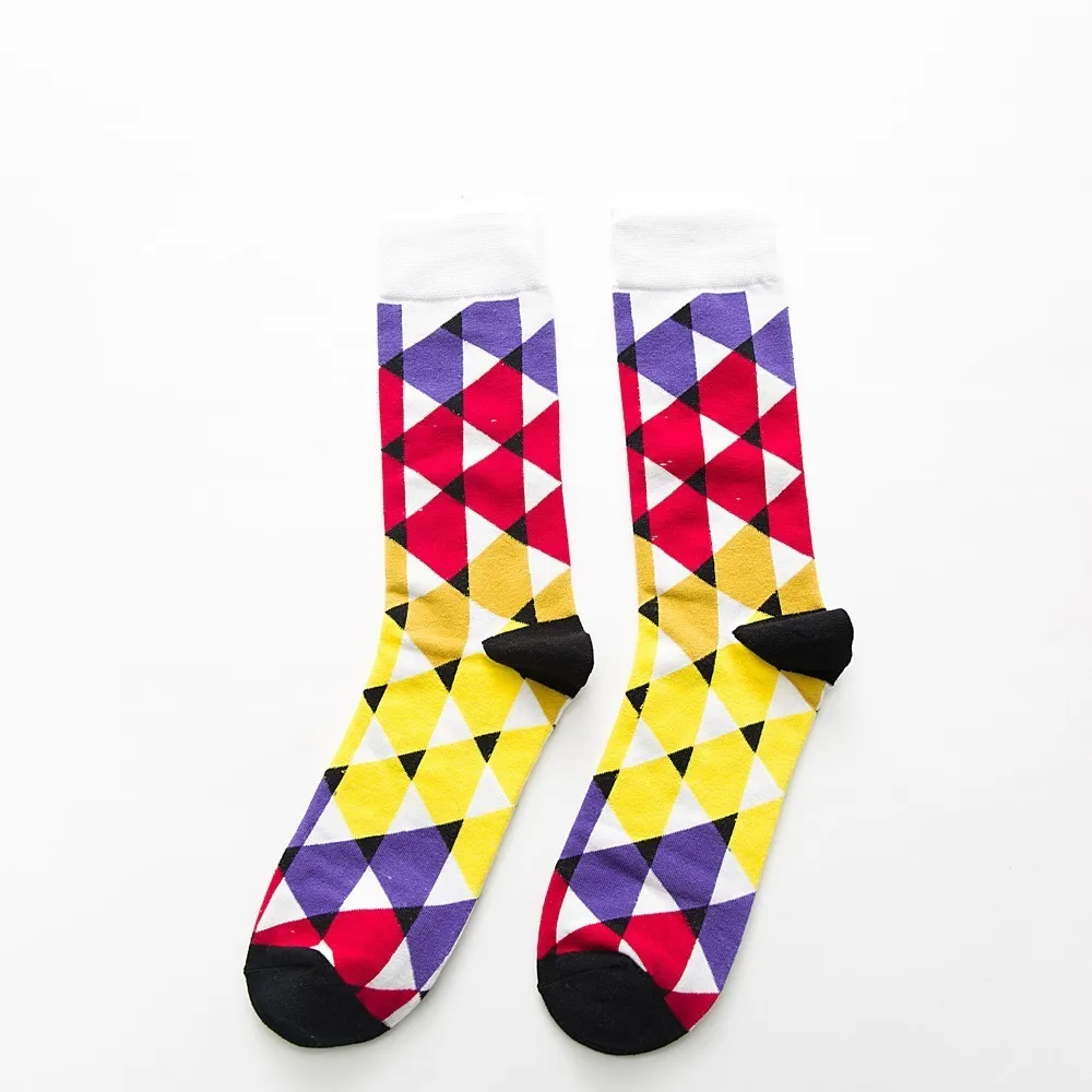 Multicolor triangle Модные Цветные счастливые Мужские Носки с рисунком петуха, облака, мягкие, дышащие, хлопковые, спортивные, пушистые, забавные носки, мужские, черные - Цвет: Multicolor triangle