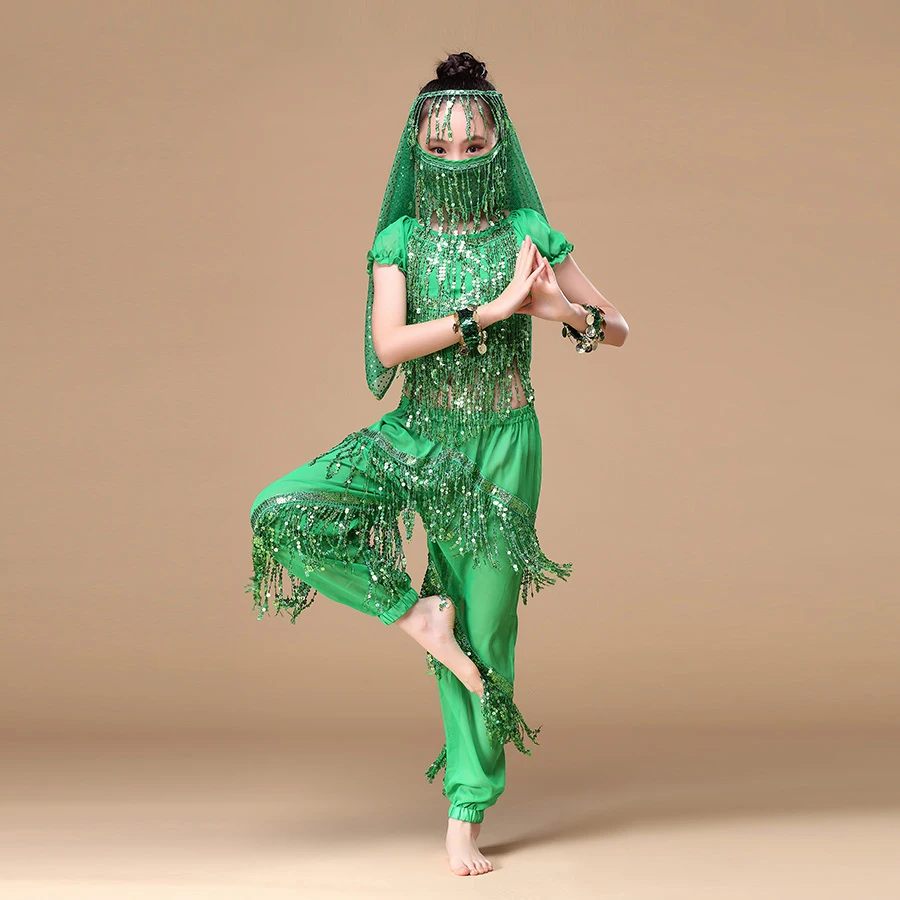 Детский костюм индийского танца из 6 предметов (Топ штаны головной убор Фата для