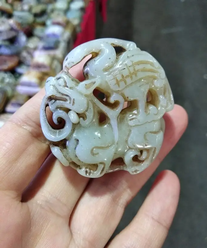 Винтажный кулон с нефритовым Foo Dog jadeite Carven Lucky Crane Amulet ожерельем из бисера | Дом и
