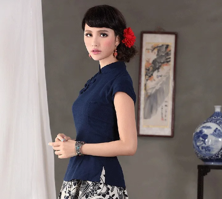 Шанхай история короткий рукав национальный тренд Qipao рубашка Китайский cheongsam Топ Традиционный китайский женский топ льняная блузка Топ