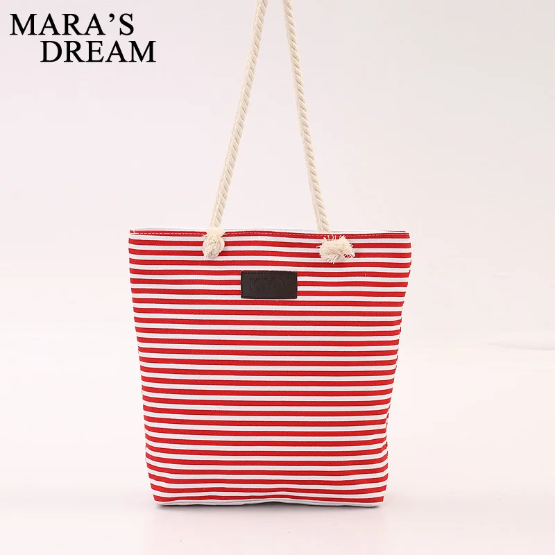 Модная холщовая женская сумка Mara's Dream в полоску на молнии с ремешком кофейная