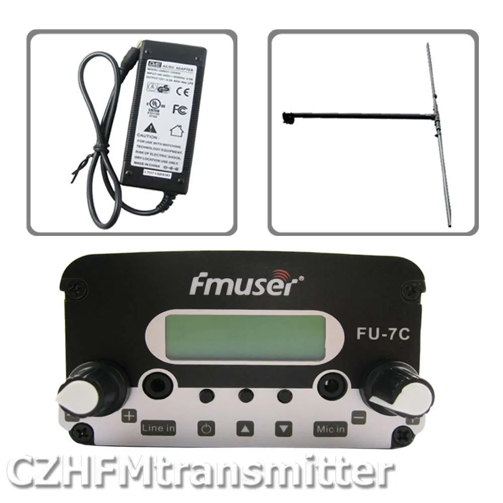 FMUSER FU 7C 7w stereo PLL вещательный передатчик + дипольная антенна блок питания 76MHz ~