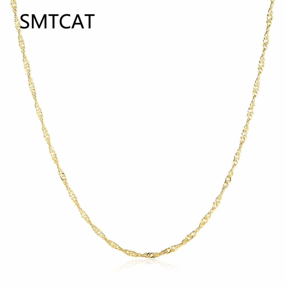 SMTCAT 1,5 мм Для женщин девочек 585 золотые украшения Цвет витой волна воды Стиль Цепочки и ожерелья цепи 46+ 5 см 18 INCHS ошейник де Ору