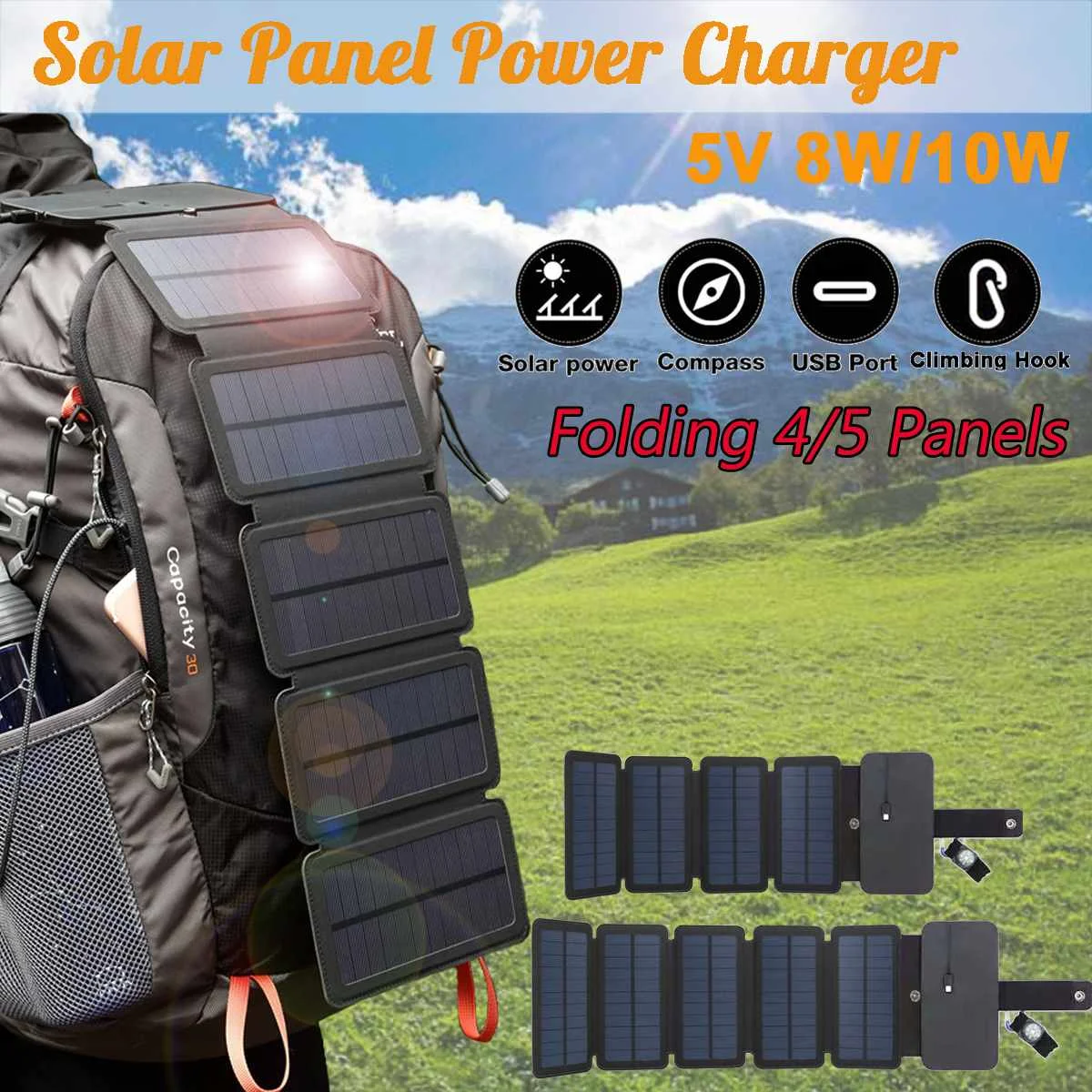 Открытый Sunpower складные панели солнечных батарей 5 в 8 Вт 10 Вт портативный солнечный аккумулятор мобильного телефона для путешествий кемпинга пеших прогулок