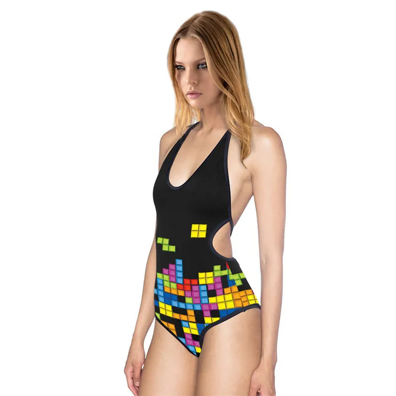 DANENJOY Printed Female Swimsuits One Pieces Sling Print Swimwear Brazilian Women Bodysuit Halter Vintage Bathing Suit | Спорт и
