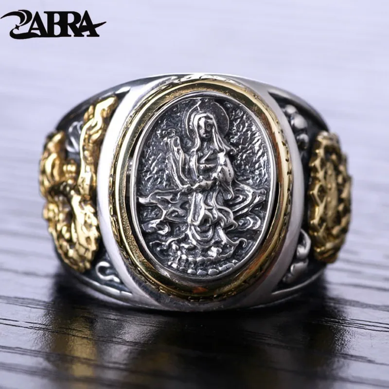 ZABRA, 925 пробы, Серебряное буддизм, дракон, мужское кольцо, золото, Ретро стиль, байкер, мужские, женские кольца, Винтажные Ювелирные Изделия
