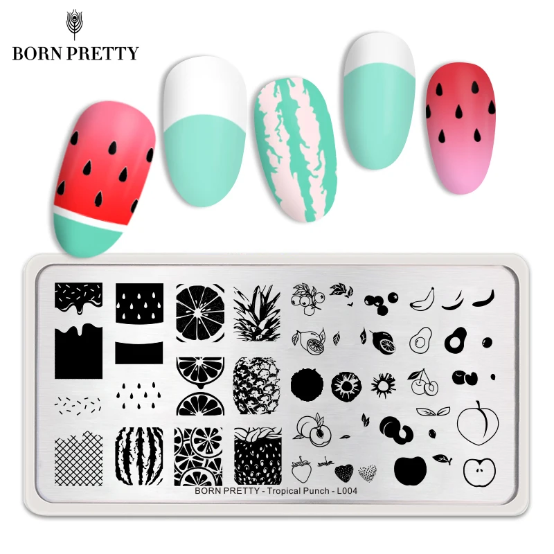 Прямоугольные пластины BORN PRETTY с изображением фруктов лимона арбуза трафарет для