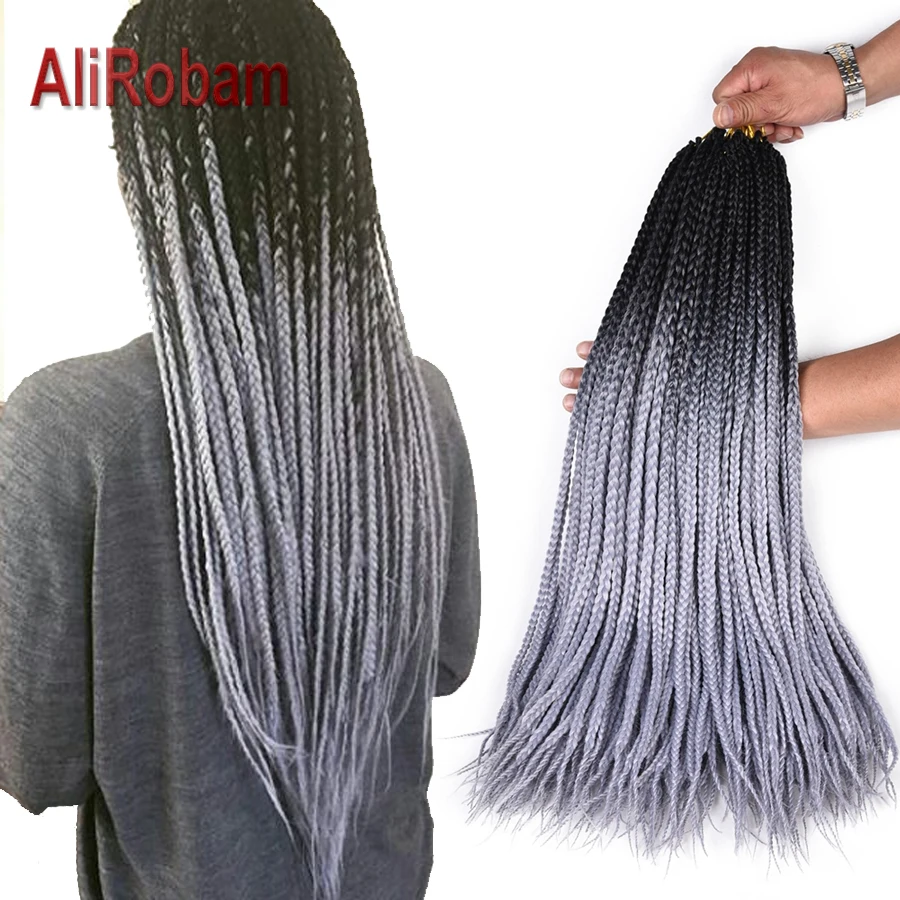 AliRobam, 24 дюйма, длинные, вязанные крючком, Ombre, серая коробка, косички, 100 г/шт., синтетические, вязанные волосы для наращивания, Термостойкое волокно, 22 подставки/упаковка