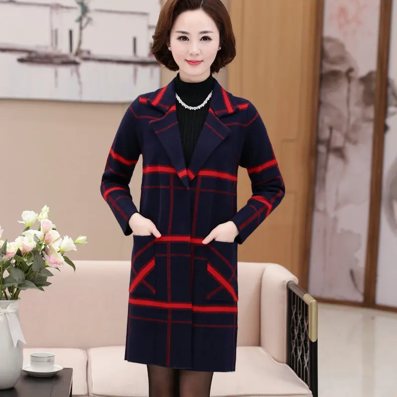 2017 осень-зима Для женщин Платья-свитеры плед длинный вязаный Рождество Свитеры