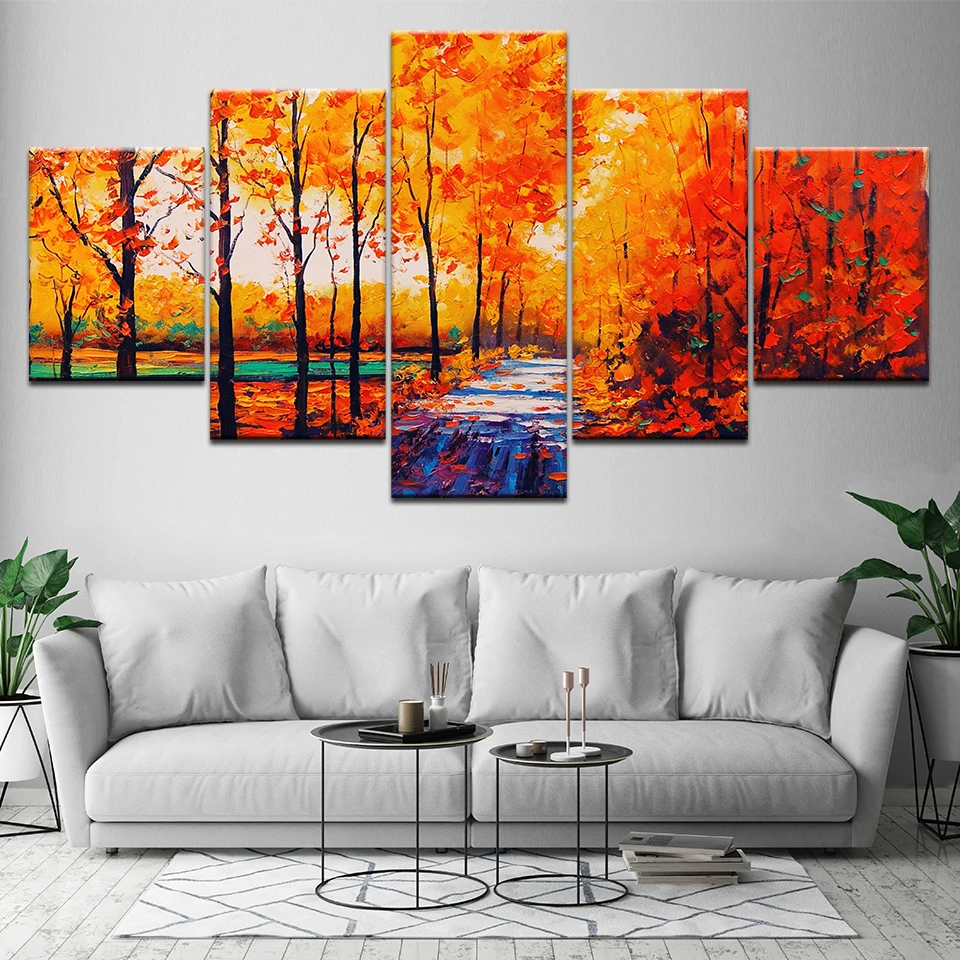 Картина желтые деревья 5 шт. обои Художественная печать на холсте современный
