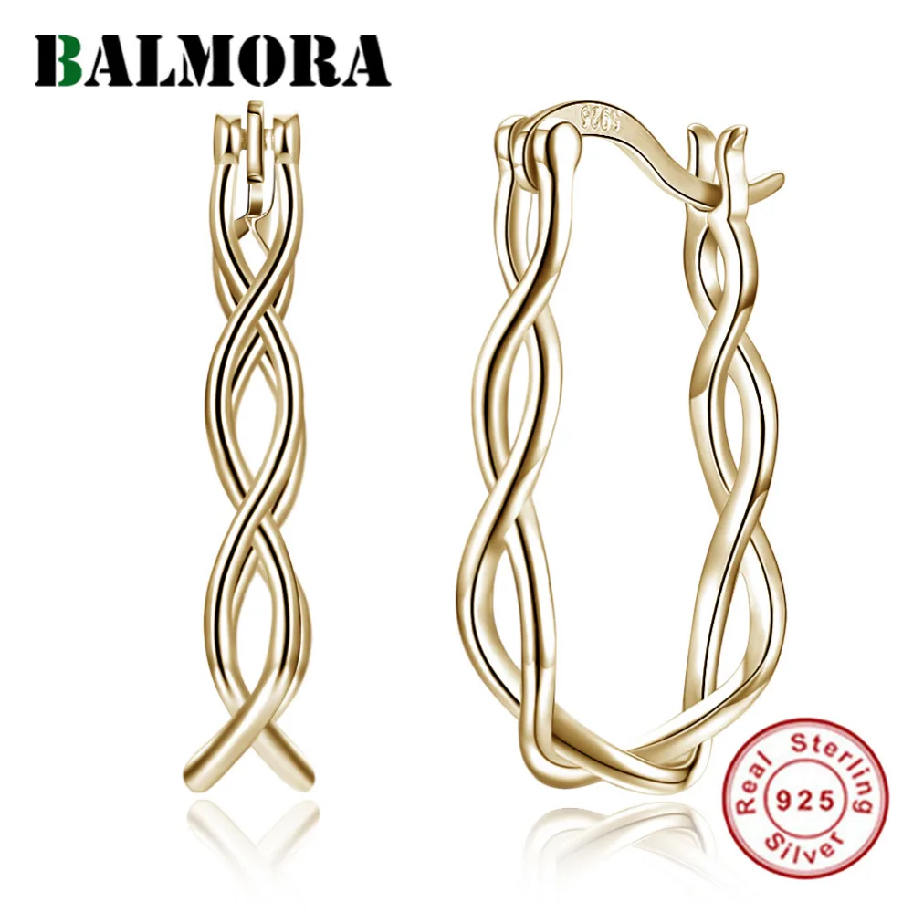 BALMORA,, настоящее 925 пробы, серебрянное гальваническое покрытие, простая ручная витая веревка, клипсы, серьги для женщин, ювелирное изделие, Brincos PTEE015