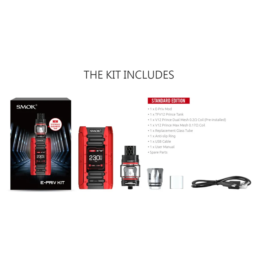 Оригинальный SMOK E-priv набор 8 мл TFV12 Prince Tank fit 230 Вт E-приватный режим Vape с