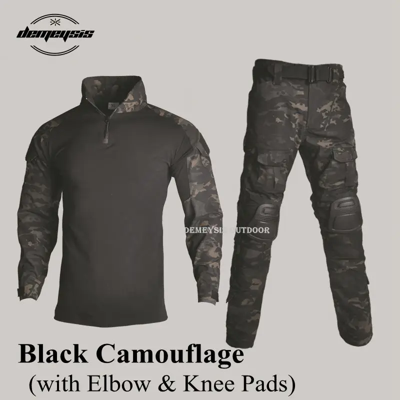 black camouflage Спортивные костюмы для боевых тренировок, Тактическая Военная форма для охоты, стрельбы, пейнтбола, костюм CS Wargame, рубашка+ штаны - Цвет: black camouflage