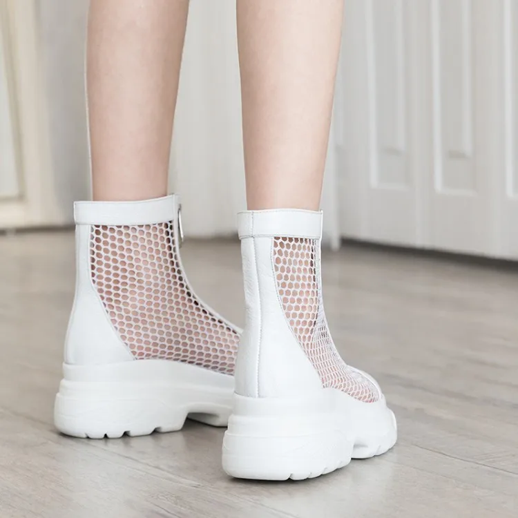 

2019 new mesh sandals womens platform leather ankle boots summer hollow breathable mesh boots Rome shoes cool boots size 33-42