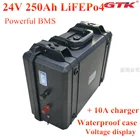 Аккумулятор lifepo4 24 в 250 Ач, литий-железо-фосфатный аккумулятор LFP 24 В, солнечная батарея 250 Ач, система BMS, RV EV, инвертор, водонепроницаемый чехол + 10 А