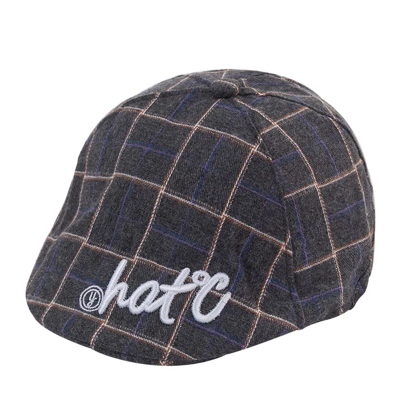 Deep gray baby hat Новая модная детская шапка для мальчиков, хлопковая клетчатая кепка для маленьких мальчиков, английский винтажный детский берет, шапка, аксессуары для малышей, 1 шт - Цвет: Deep gray baby hat