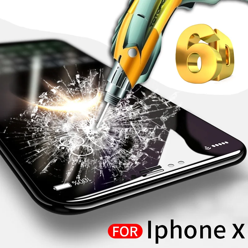 6D изогнутое твердое стекло с полным покрытием для iphone X защитная пленка 9H твердость для iphone 6 6s 7 8 Plus пленка из закаленного стекла