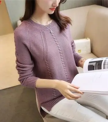 Light purple Стильная одежда, женский свитер, большой размер, вязаный пуловер, женский, длинный рукав, жаккард, осень, корейский стиль, свитера, свободные, K4360 - Цвет: Light purple
