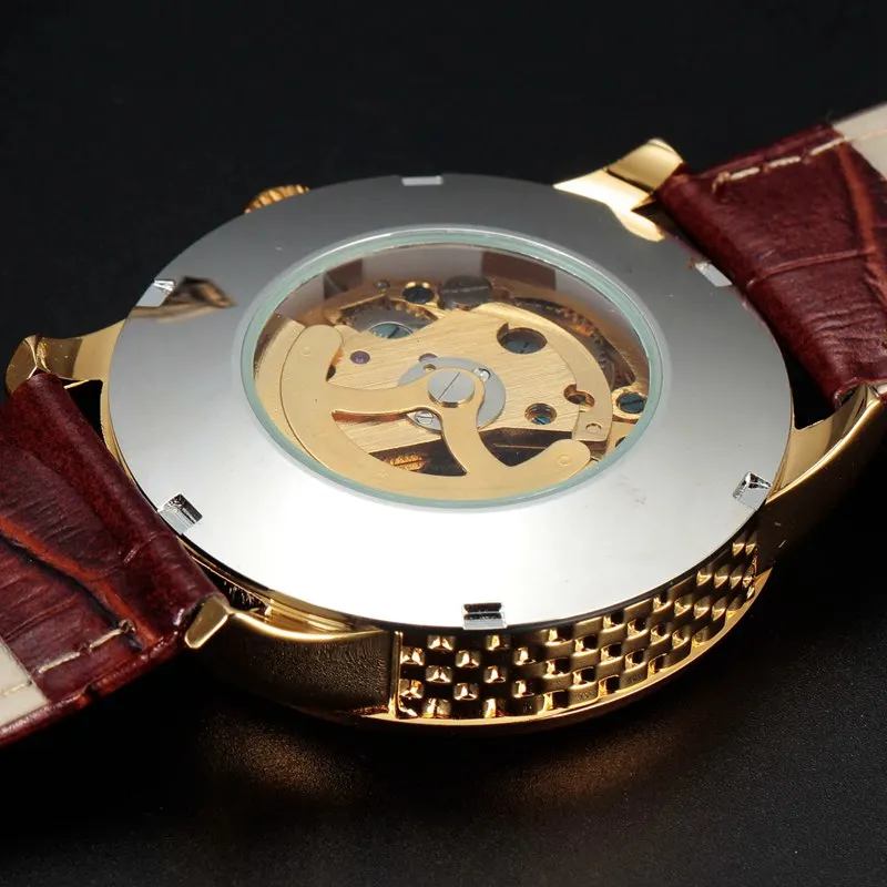 SEWOR механические золотые часы мужские брендовые с кожаным ремешком роскошные