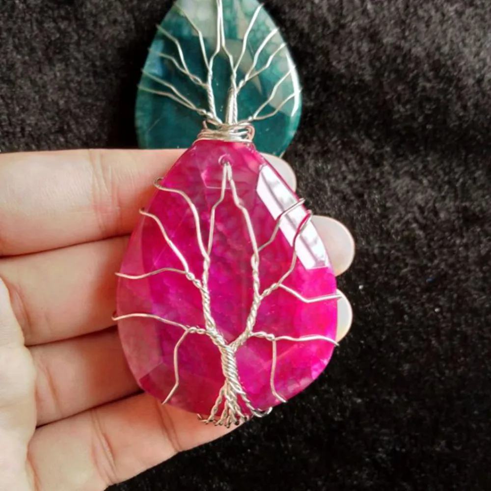 Розовый красный зеленый черный капля воды натуральный камень кулон модный