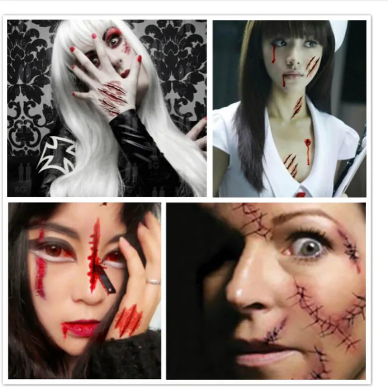 1 шт. Новинка 2017 года модные ужас Косплэй террор рана тату Наклейки Крови Травмы