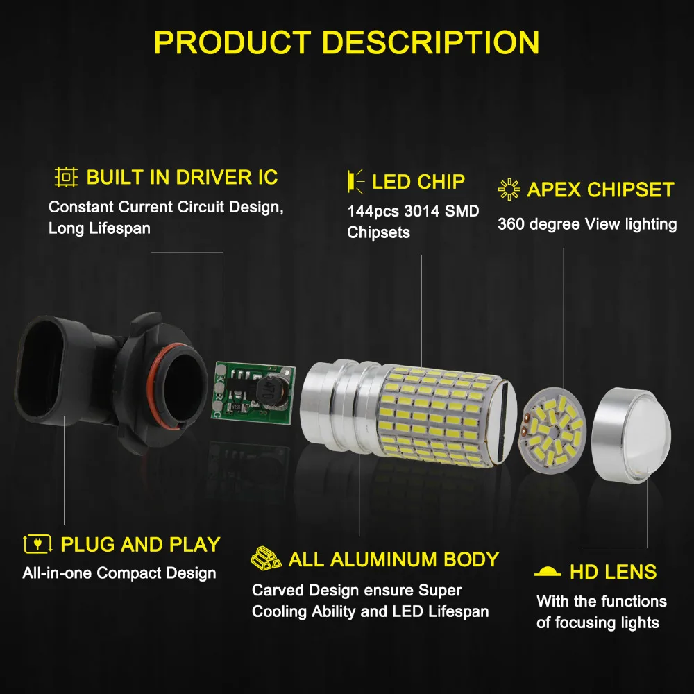 PSX24W светодиодные противотуманные фары H11 H8 H10 H16 9005 HB3 9006 HB4 ДХО лампы 144 LED синий