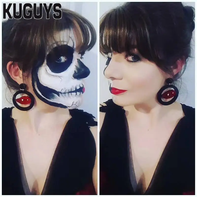 KUGUYS Fashion Jewelry Gothic Round Drop Earrings for Women Acrylic Red Lip Vampire Accessories | Украшения и аксессуары