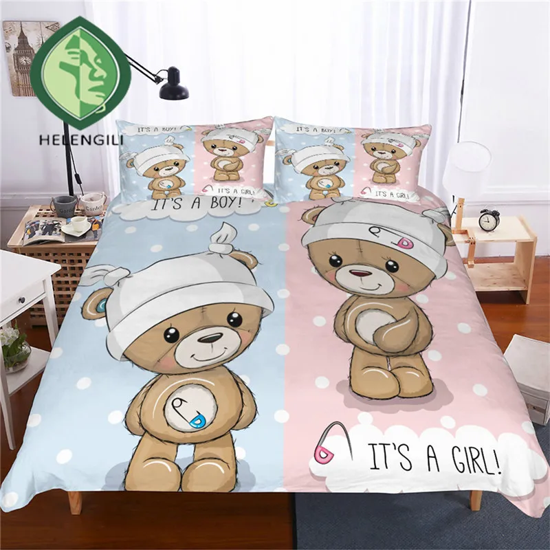 

HELENGILI 3D Bedding Set Teddy Bear Print Duvet Cover Set Lifelike Bedclothes with Pillowcase Bed Set Home Textiles #TED-25