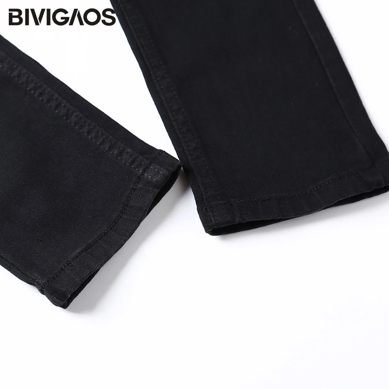 BIVIGAOS Женские повседневные модные рваные джинсы черного цвета с высокой талией