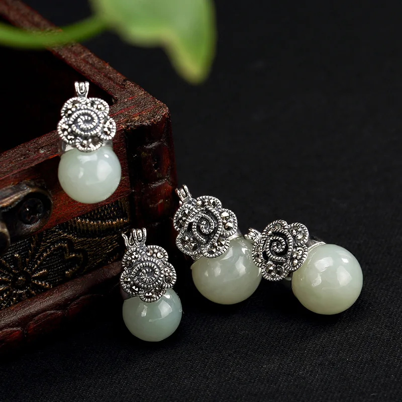 

2018 Special Offer Earings Fashion Jewelry Deer S925 Pure Natural Hetian Jade Mosaic Marble Lady High-end Earrings Wholesale