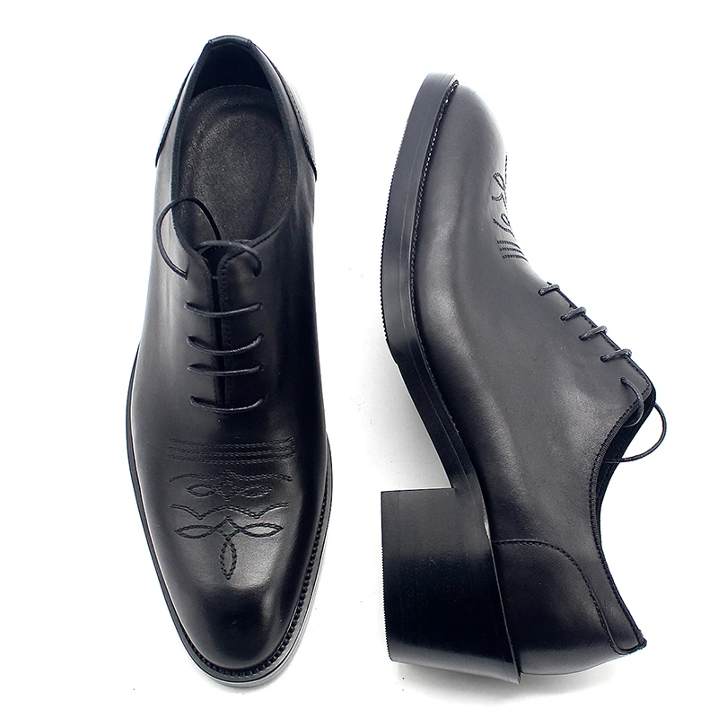 Мужские черные оксфорды на среднем каблуке модные дизайнерские деловые туфли из