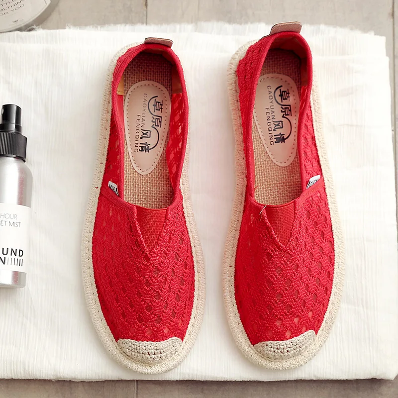 

2019 Summer New Lace Flat Shoes Women Canvas Fisherman Lazy Loafers Lightweight Breathable Soft Leisure Shoes