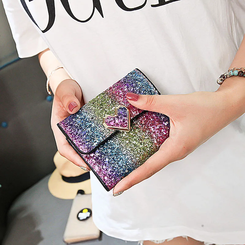 

New leather wallet heart-shaped trend mini envelope wallet ladies fashion sequins wallet bag wallet lock 30% small clutch bag069